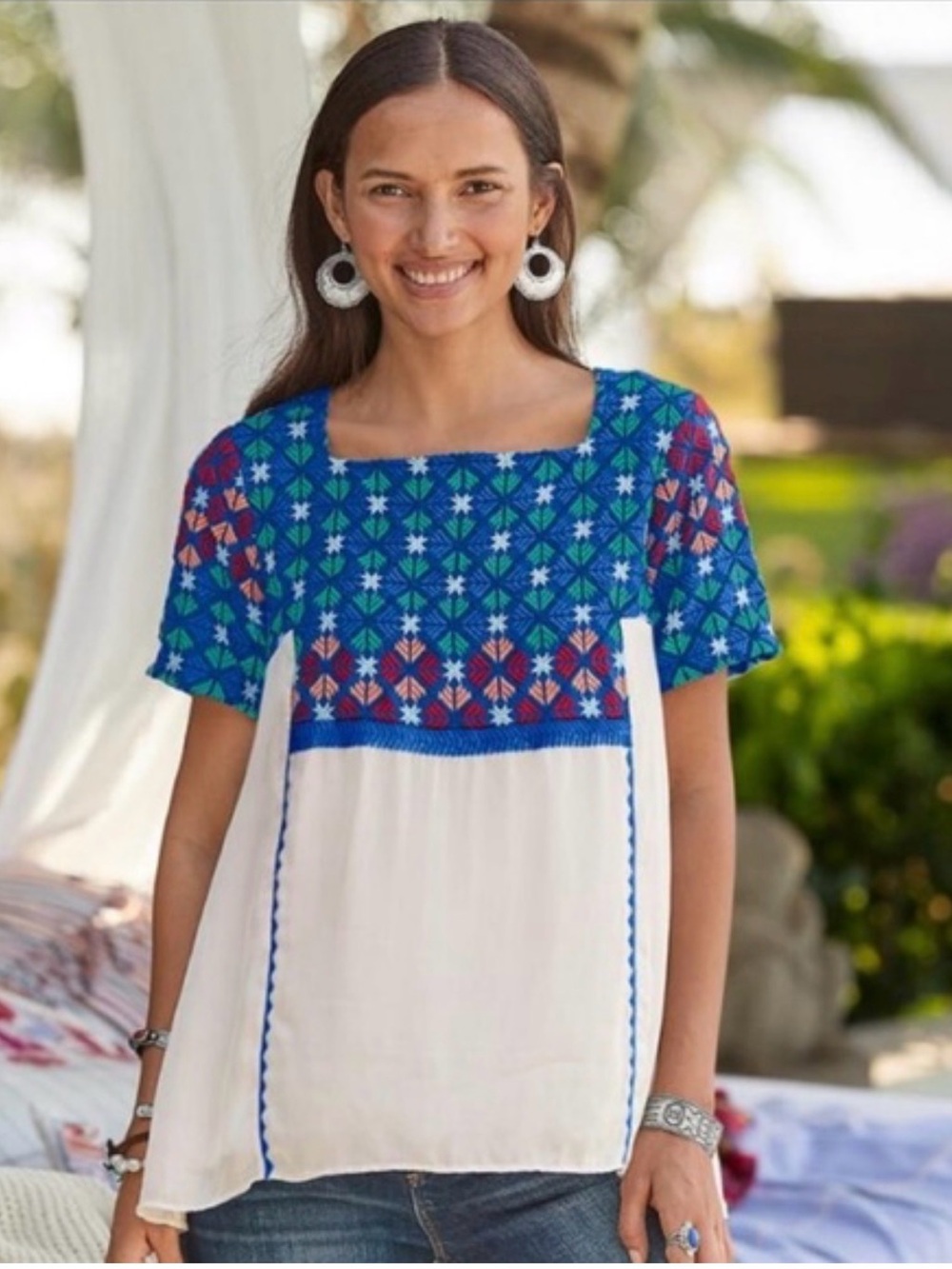Sundance Global Nomad Embroidered Boho Top EUC XS